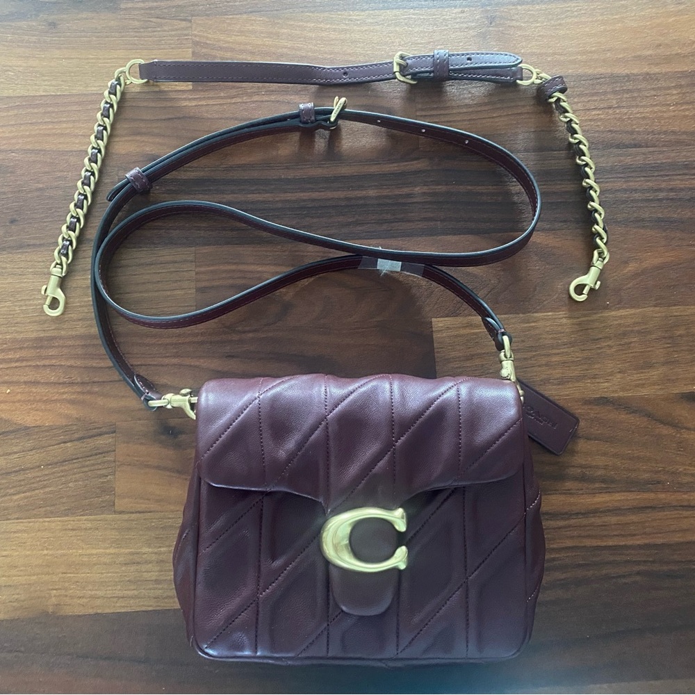 Coach Quilted Leather Bag in Burgundy with gold hardware
Tabby 17